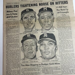 IMG_2172 July 20,1963 The Sporting News Sandy Koufax Hank Aaron Drawing by AMADEE