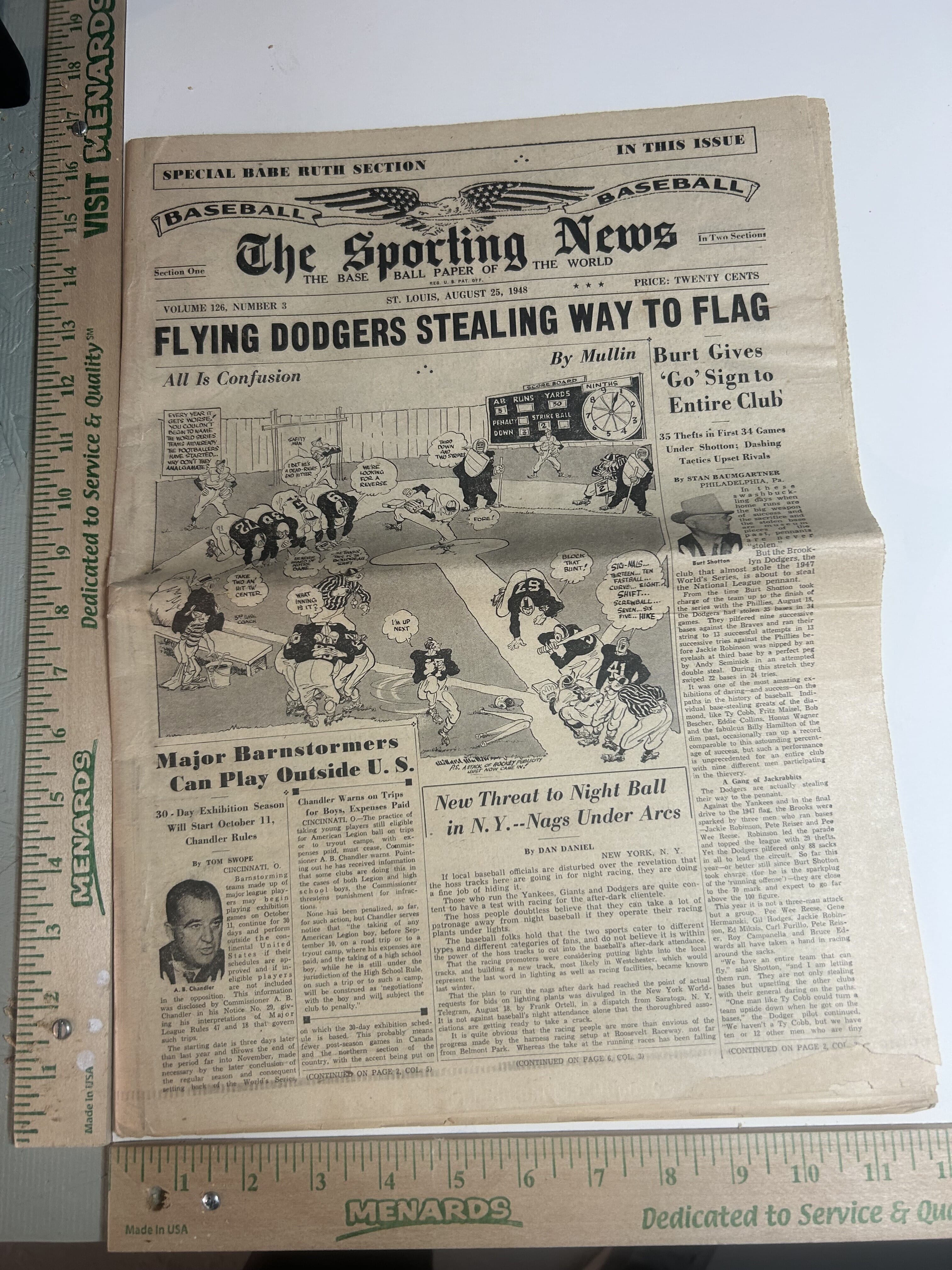 The Sporting News August 25,1948 with special Babe Ruth section, drawing by William Mullin