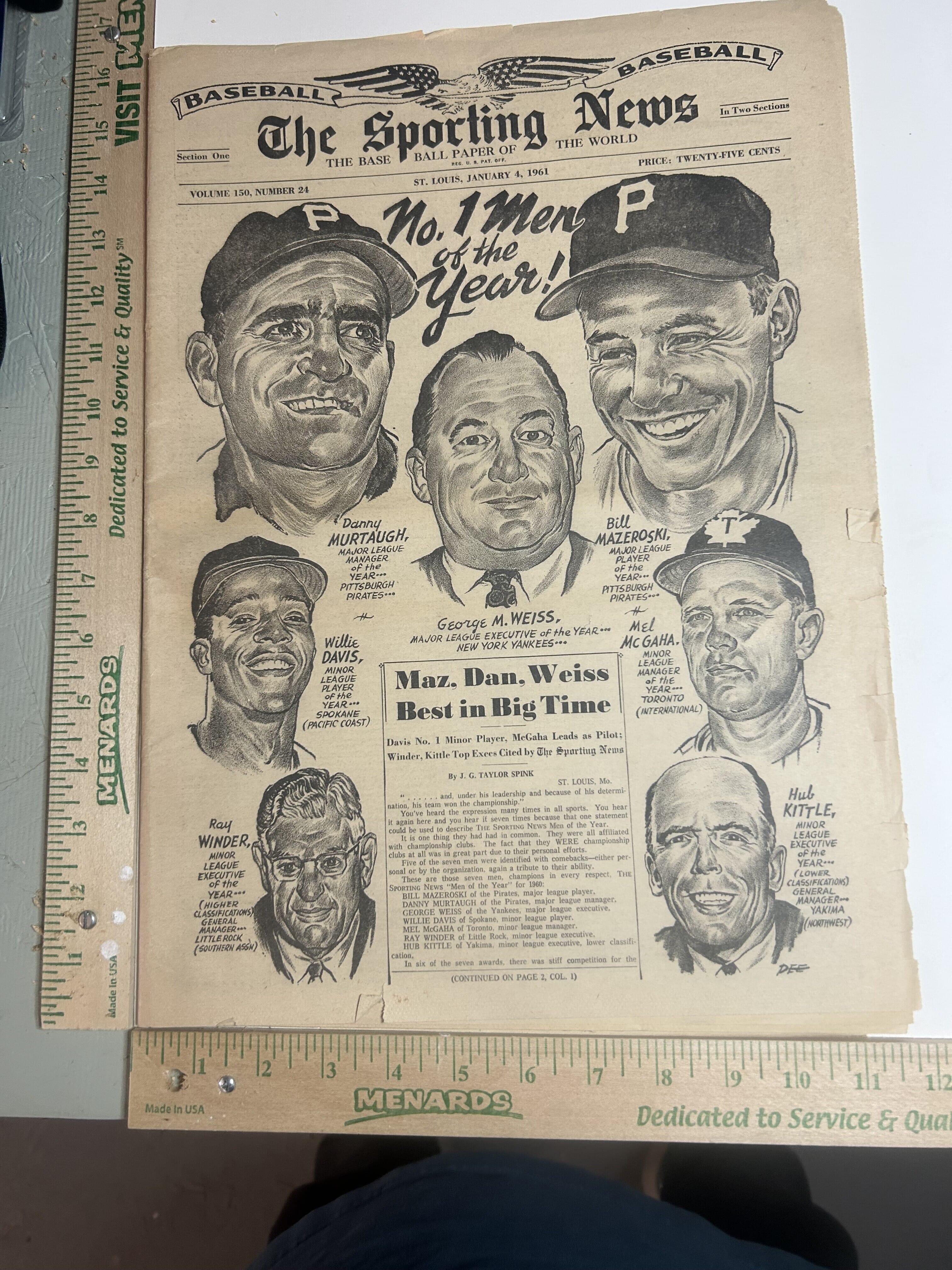 The Sporting News January 4,1961 No. 1 Men of the Year drawing by DEE