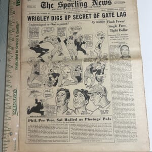 IMG_2228 The Sporting News January 21,1953 drawing by William Mullin including Bob Feller, Pee Wee Reese, Phil Rizzuto and Sal Maglie