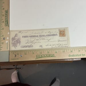 IMG_2279 1867 First National Bank of Columbus with Revenue Stamp and hand canceled