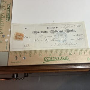 IMG_2280 1871 Merchants National Bank of Richmond Va. Revenue stamped check, machine canceled