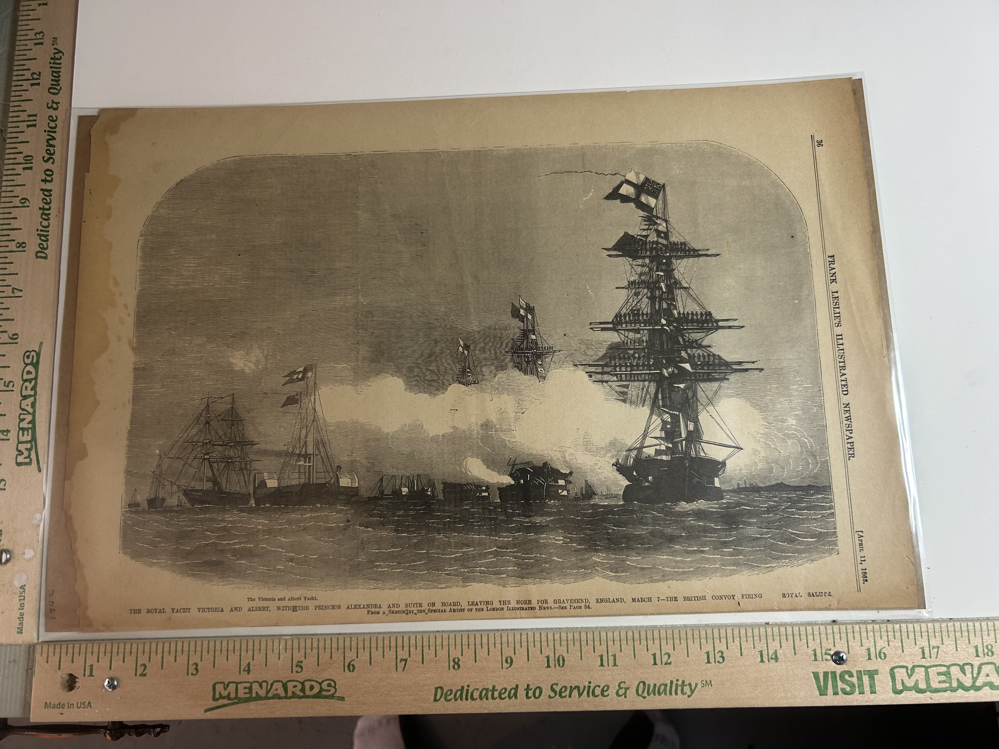 1963 Reissue of April 11,1863 Frank Leslie’s Illustrated Newspaper celebrating the 100th anniversary of the Civil War,drawing of the Victoria and Albert Yacht leaving the Nore for Gravesend,England