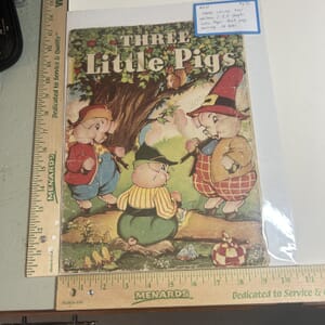 IMG_2340 1941 three little pig’s children book 9x13 16 page Whitman publishing with E. F. Vaughn illustrations. Back page is missing nice drawings