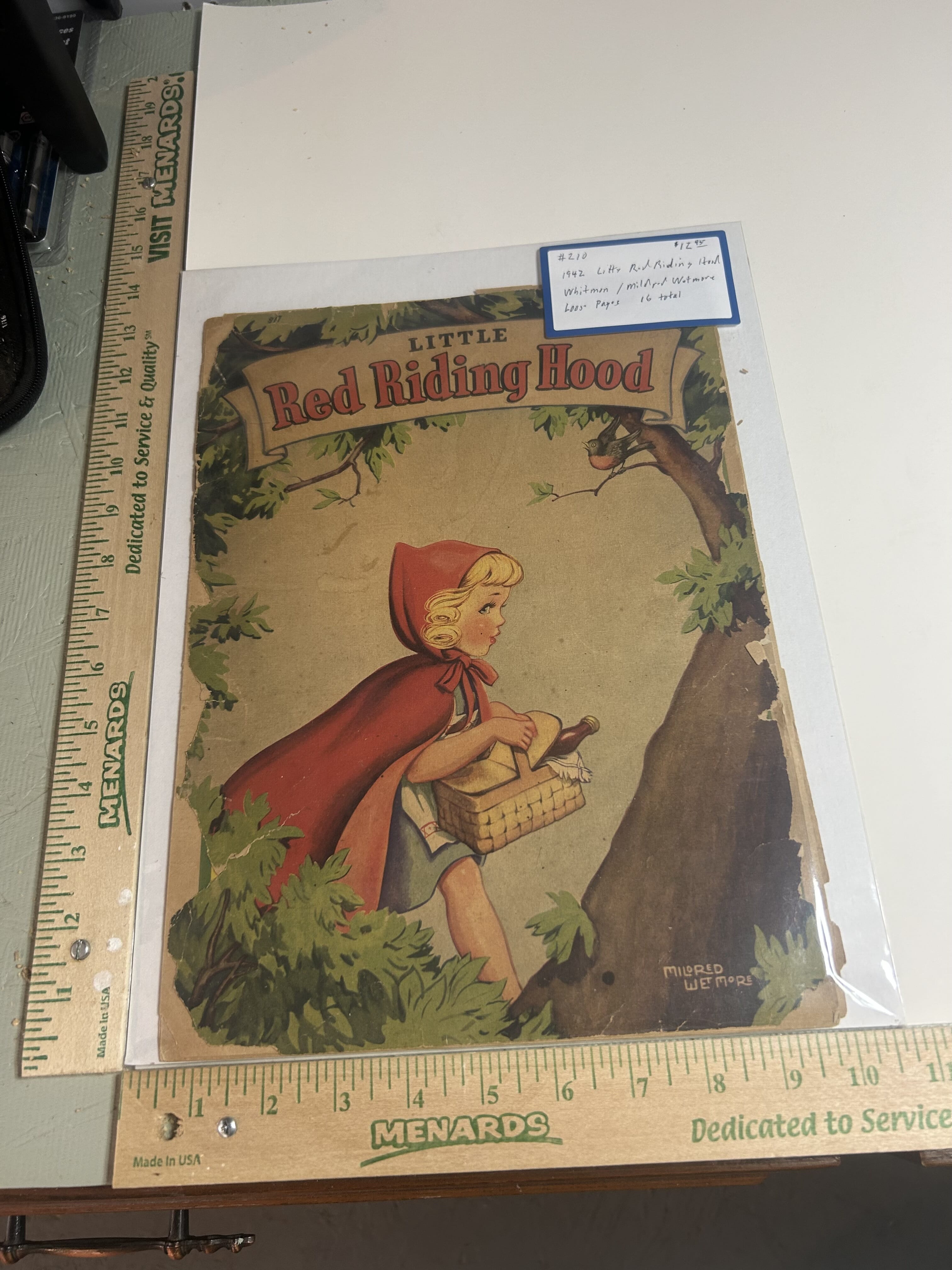 1942 Little Red Riding Hood childrens book 16 pages,loose binding 9 1/2x13 Whitman publishing-Mildred Wetmore illustrations to